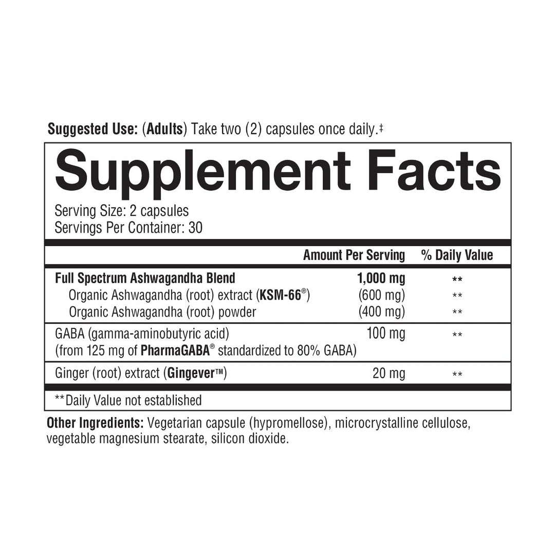 Youtheory Ashwagandha+GABA, 60 Vegetarian Capsules WI0067 - The Oasis of Health